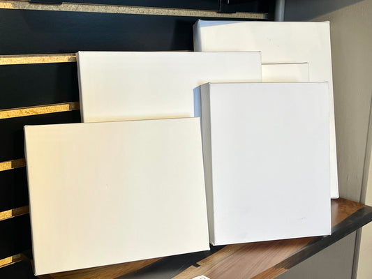 Blank canvas on shelf